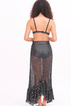 Black Crochet & Mirror Long Ruffle Skirt