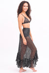 Black Crochet & Mirror Long Ruffle Skirt