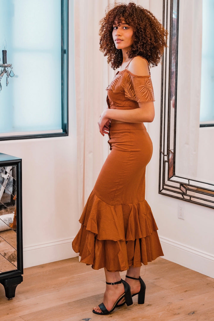 Copper Palm Leaf Ruffle Top