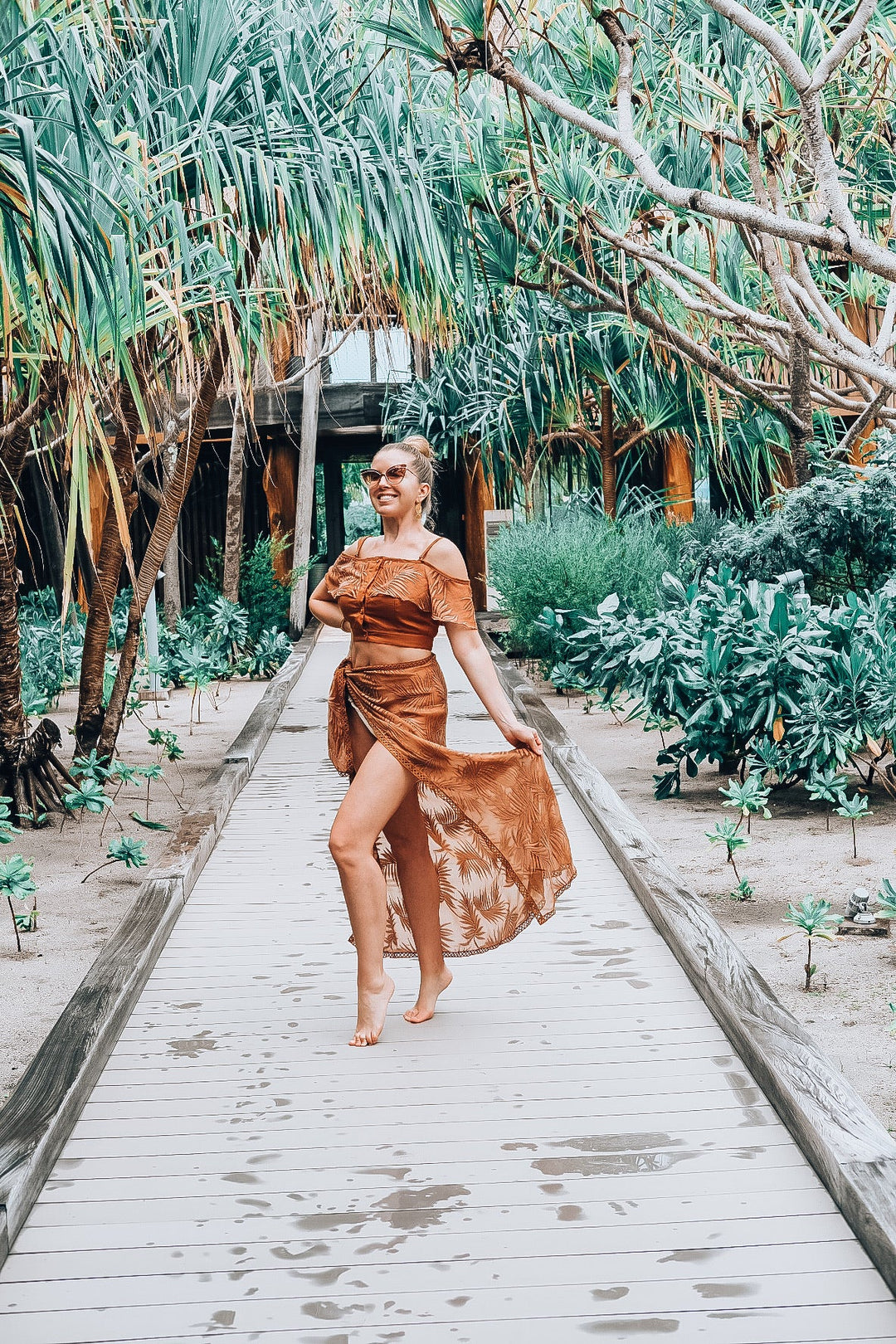 Copper Palm Leaf Ruffle Top