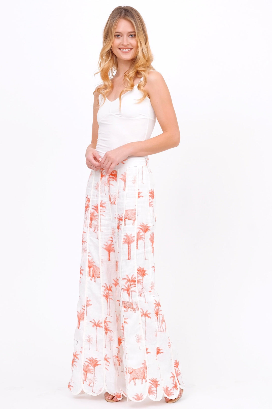 Savanna Print Pants With Scalloped Hem