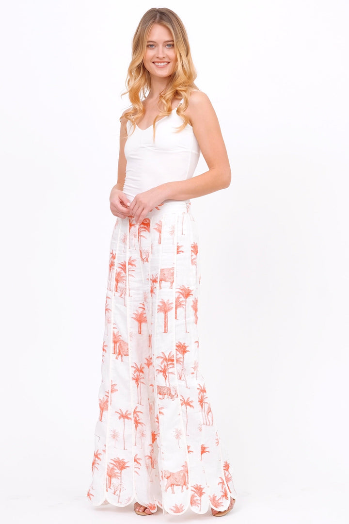 Savanna Print Pants With Scalloped Hem