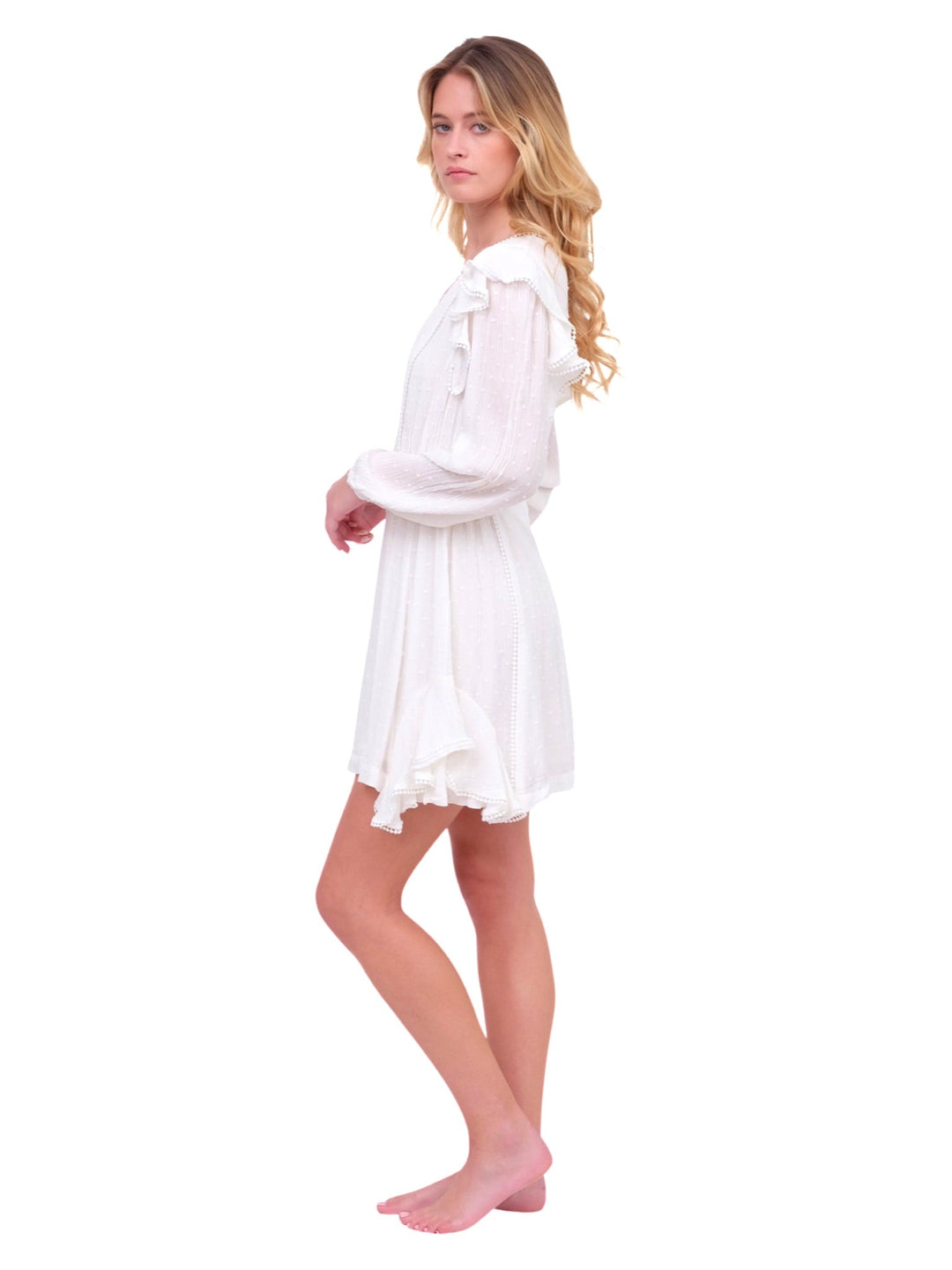 Ivory Pom Pom Dress with Ruffles