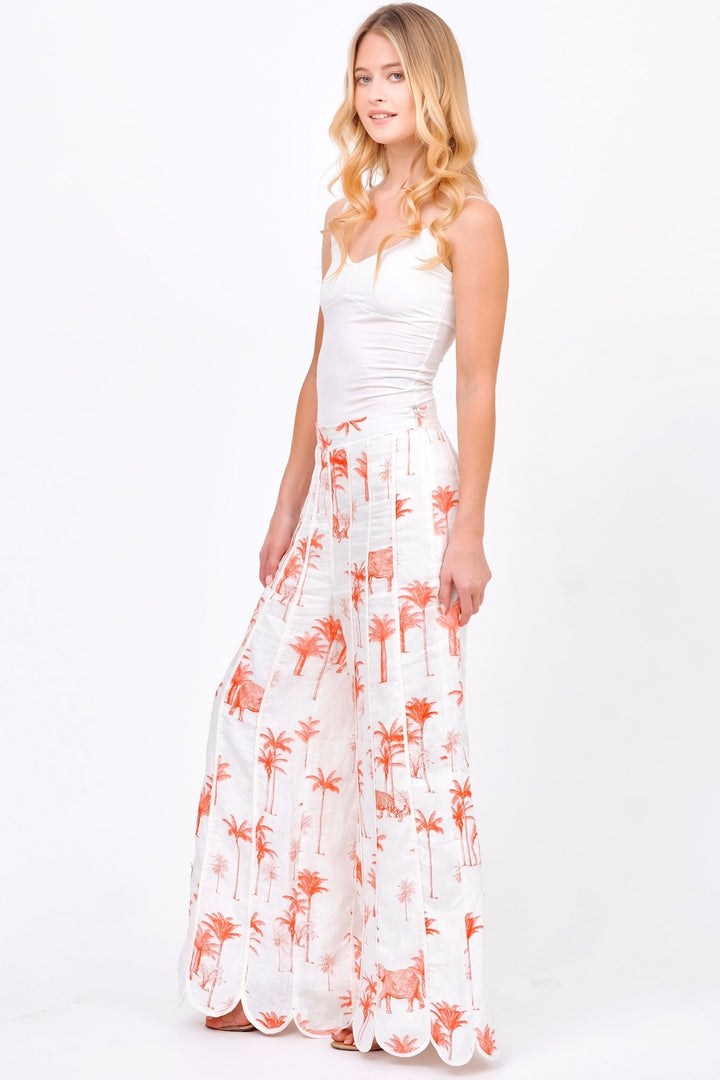 Savanna Print Pants With Scalloped Hem