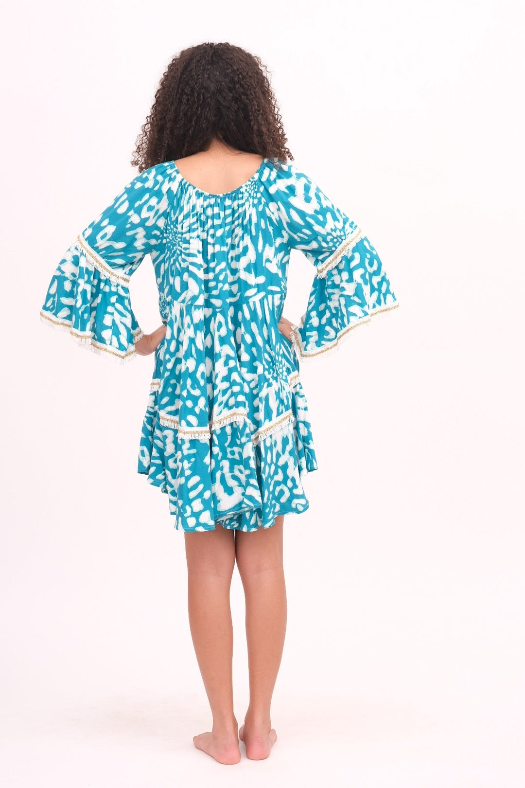 Teal &amp; White Fringe Cover Up Dress