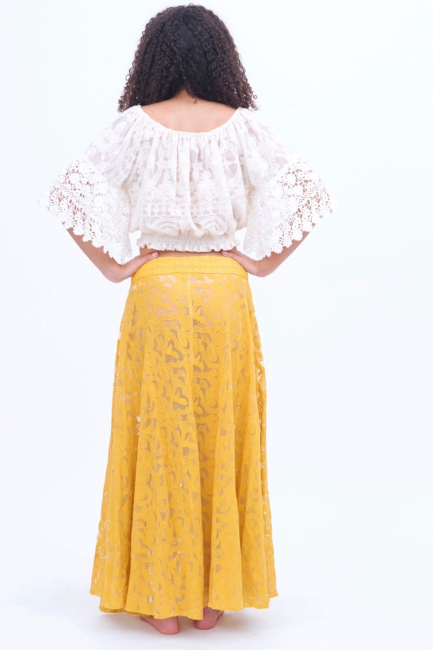 Mustard Button Up Lace Skirt