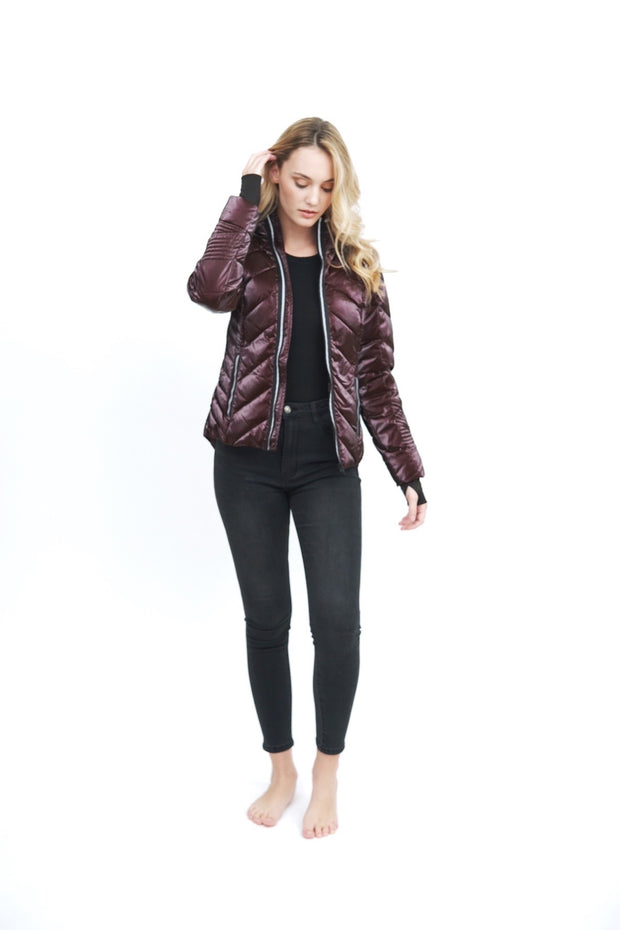 Puffer Jacket with Zip Down Hood Mulberry