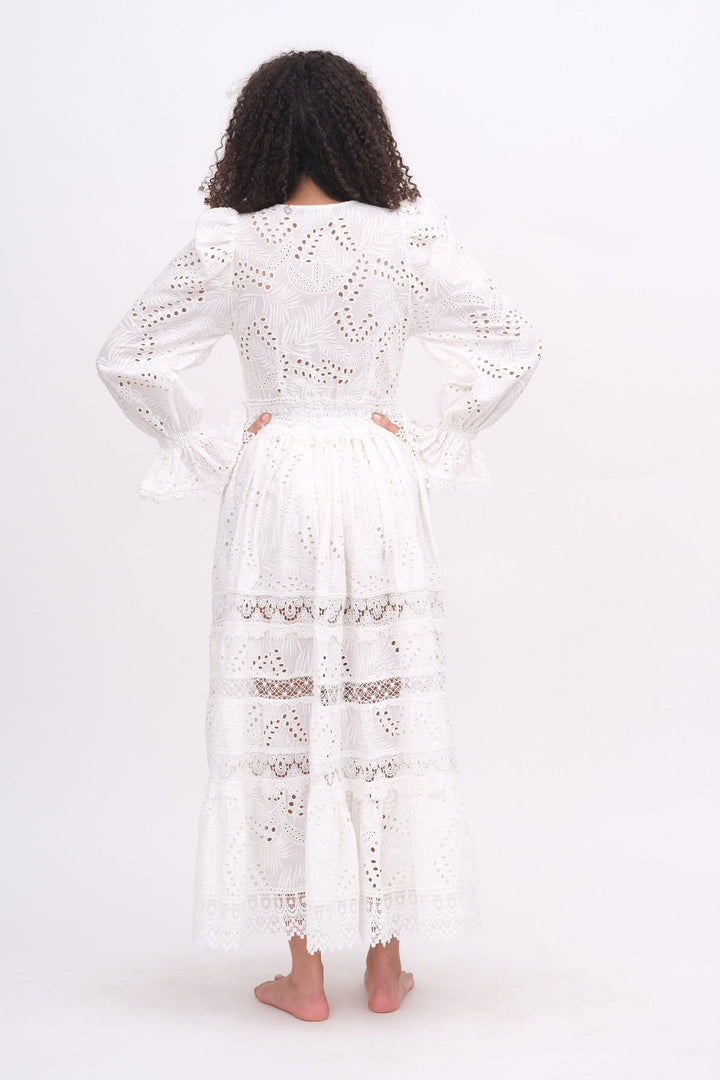 Button Up White Lace Maxi Dress