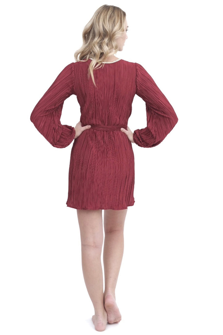 Crystal Trim Long Sleeve Robe Red