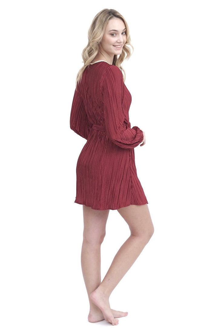 Crystal Trim Long Sleeve Robe Red