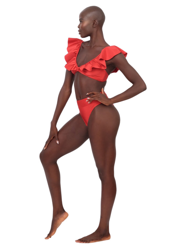 Licorice Ruffle Bikini Top - Red