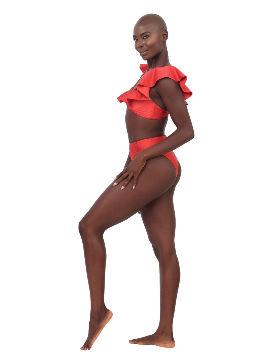Licorice Ruffle Bikini Top - Red