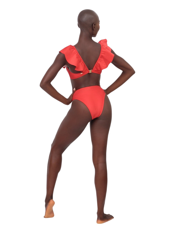 Licorice Ruffle Bikini Top - Red