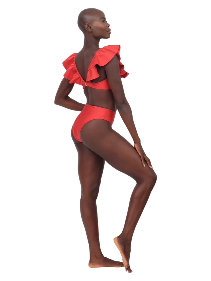 Licorice Ruffle Bikini Top - Red