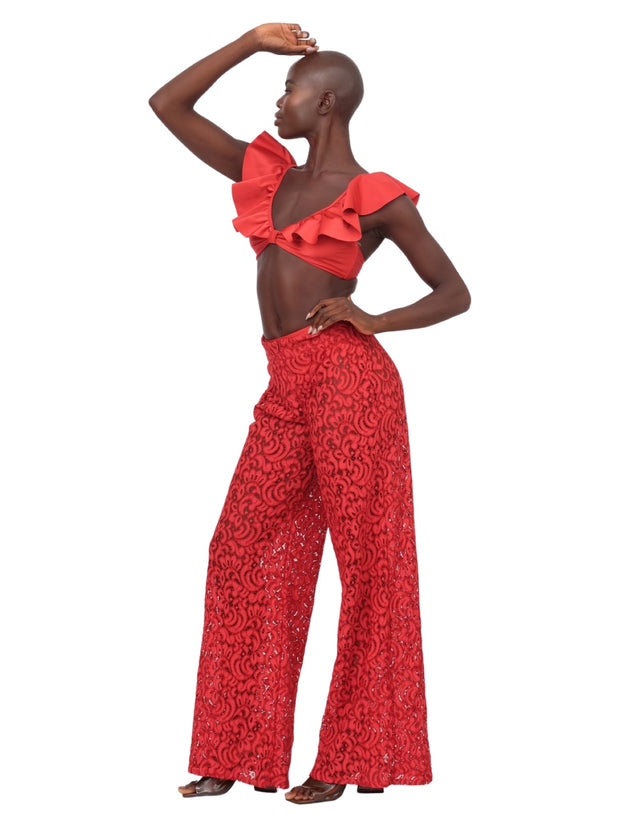 Red Lace Wide Leg Pant