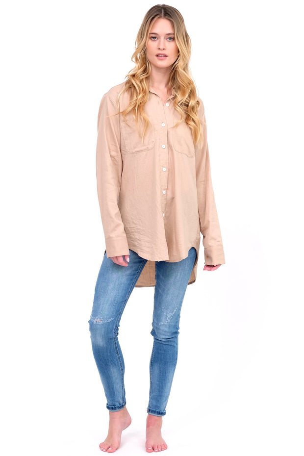 Taupe Long Sleeve Button Up