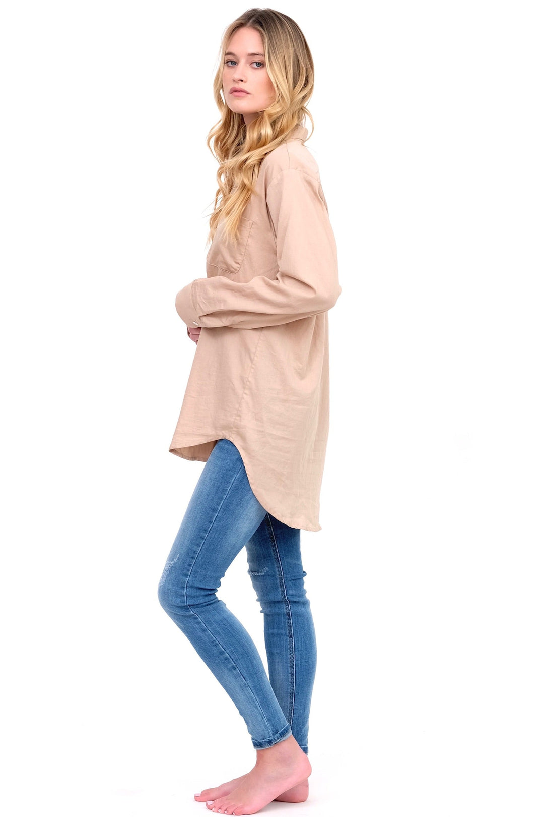 Taupe Long Sleeve Button Up
