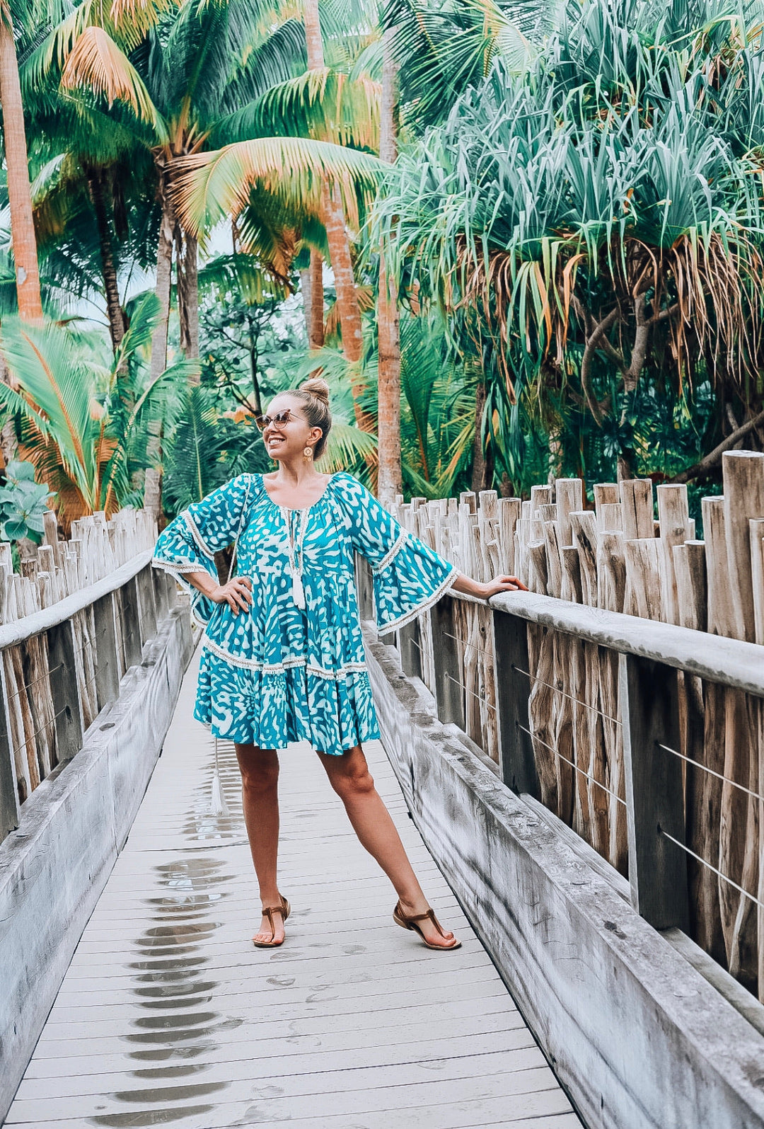 Teal &amp; White Fringe Cover Up Dress