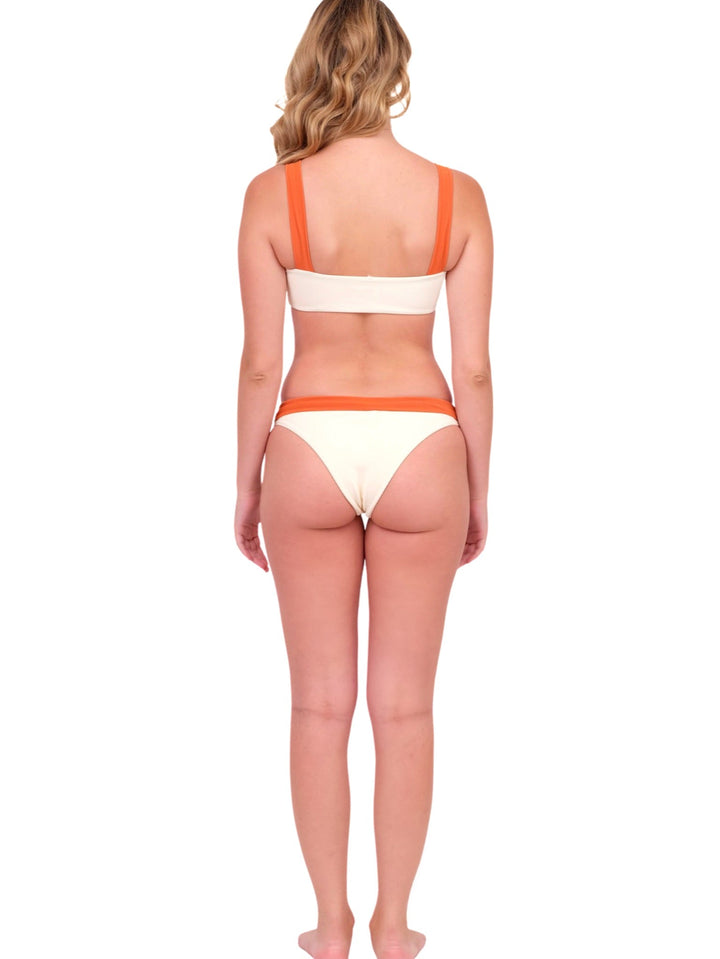 Ribbed Bandeau with Rust Straps - Cream
