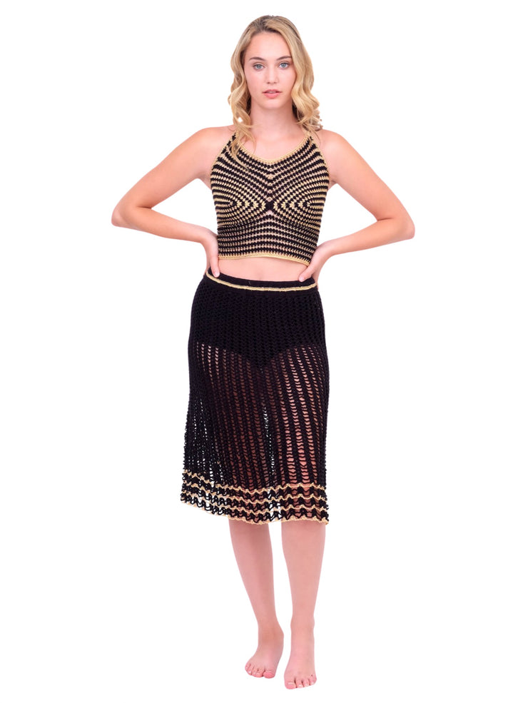 Black Knit Midi Length Skirt