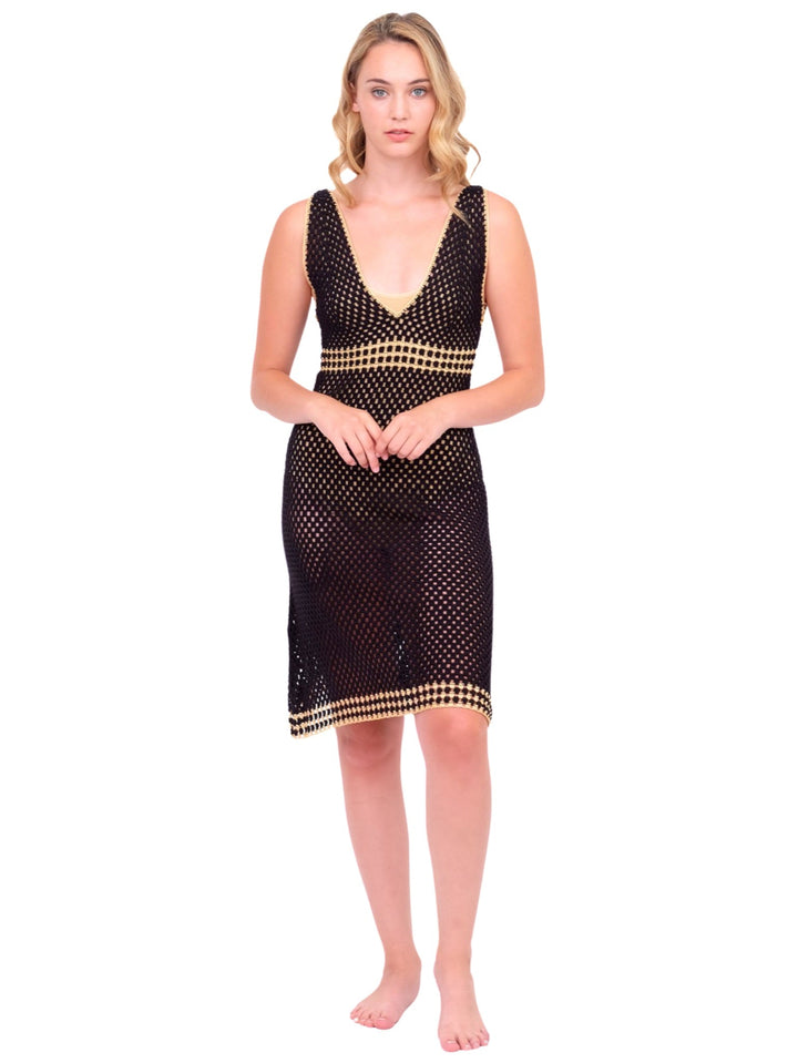 Black Crochet Dress with Gold Details