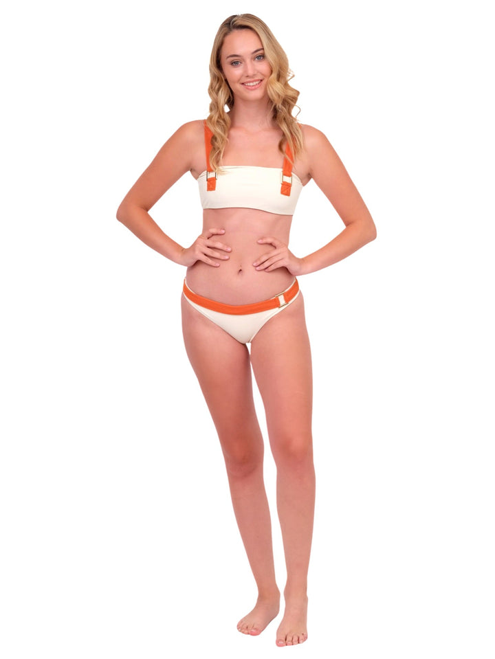 Ribbed Bandeau with Rust Straps - Cream