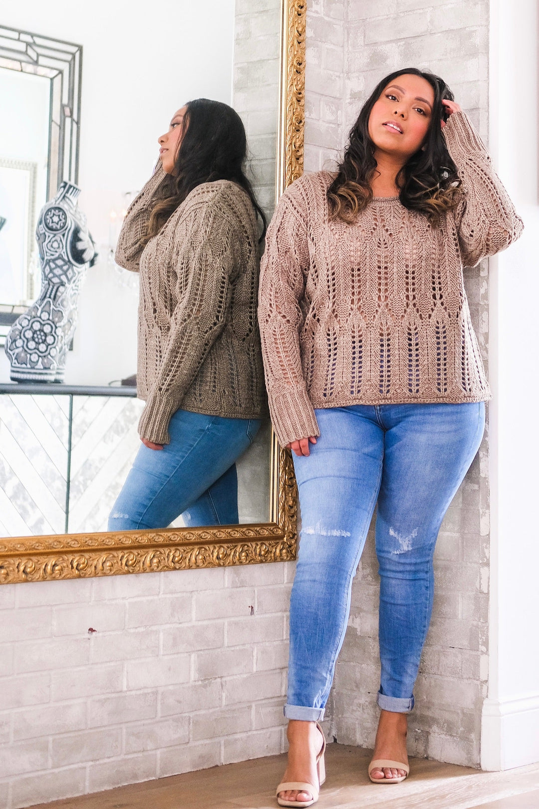 Khaki Open Knit Sweater