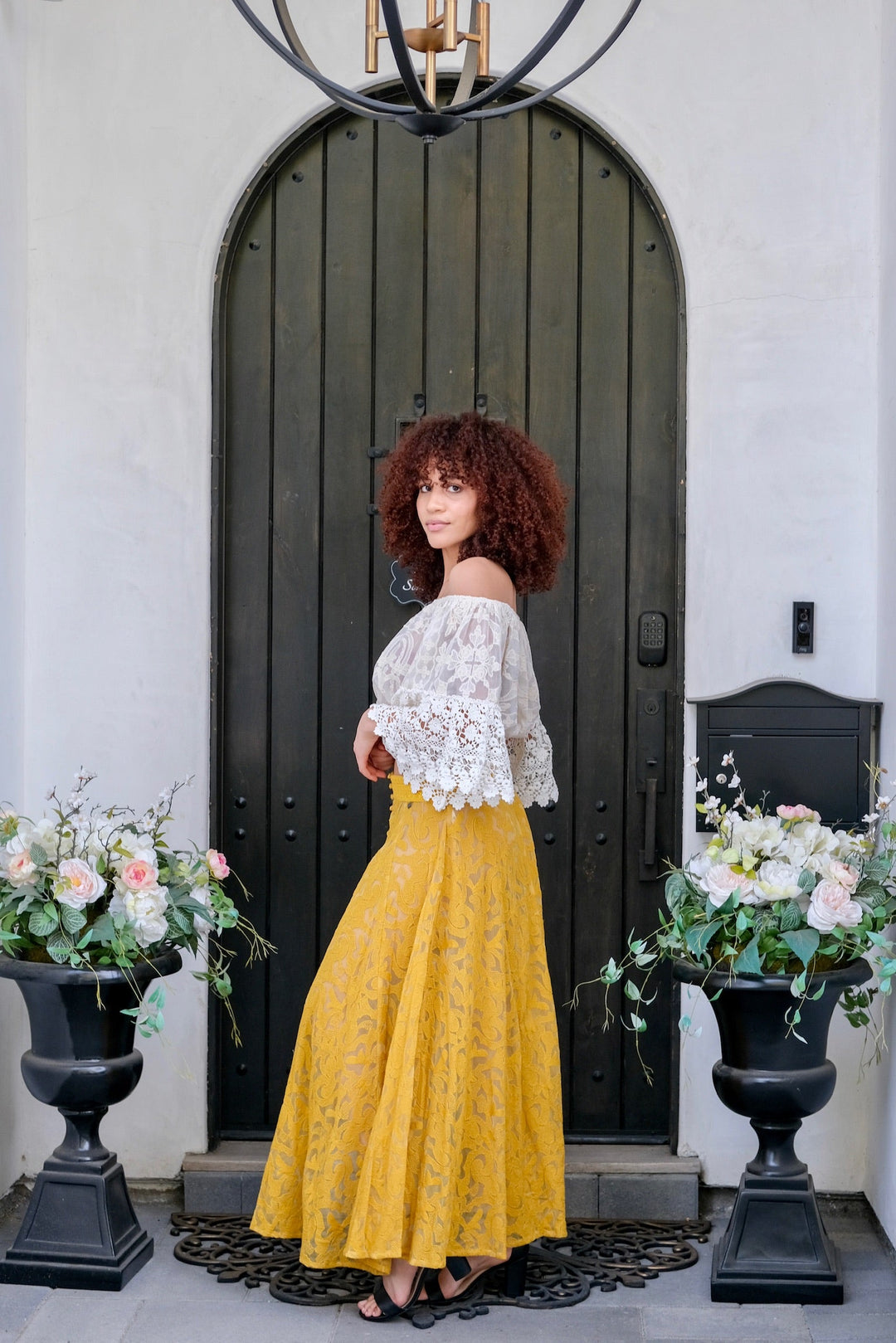 Mustard Button Up Lace Skirt