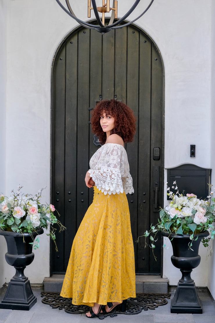 Mustard Button Up Lace Skirt