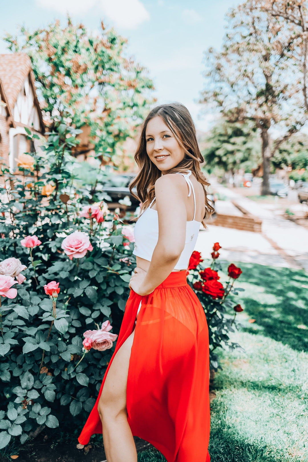 Mesh Belted Skirt Red