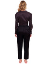 Black Satin Blouse with Front Tie