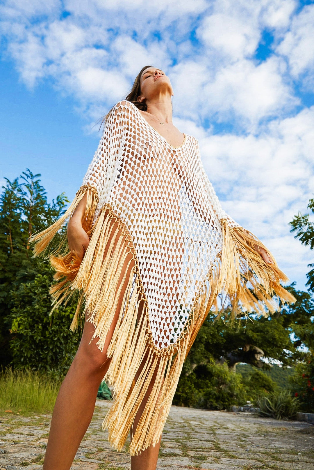 White Phoenix Fringed Coverup