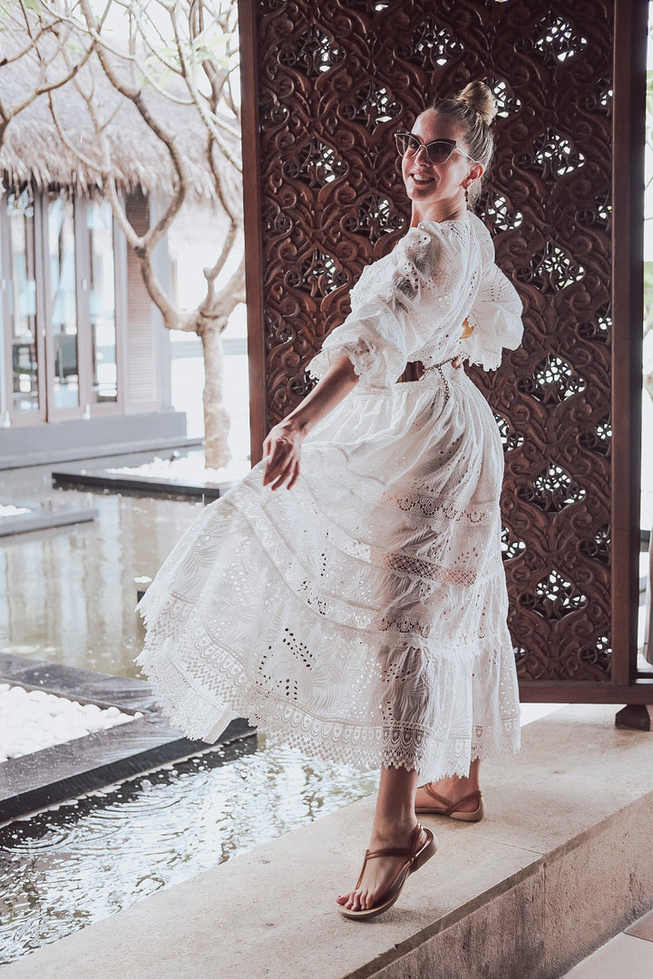 Button Up White Lace Maxi Dress