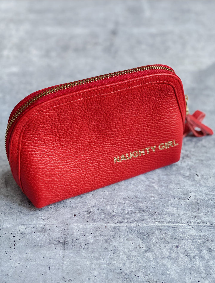 Red Leather Makeup Bag Medium