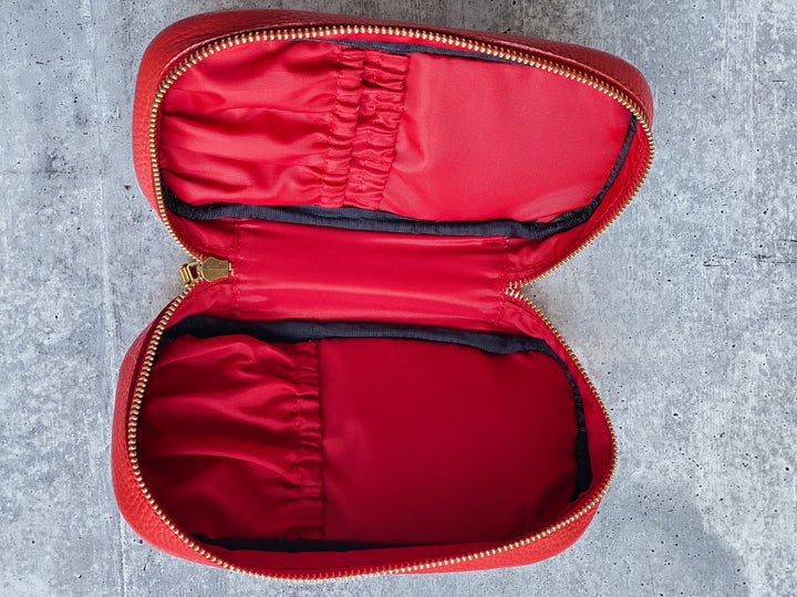 Red Leather Makeup Brush Holder