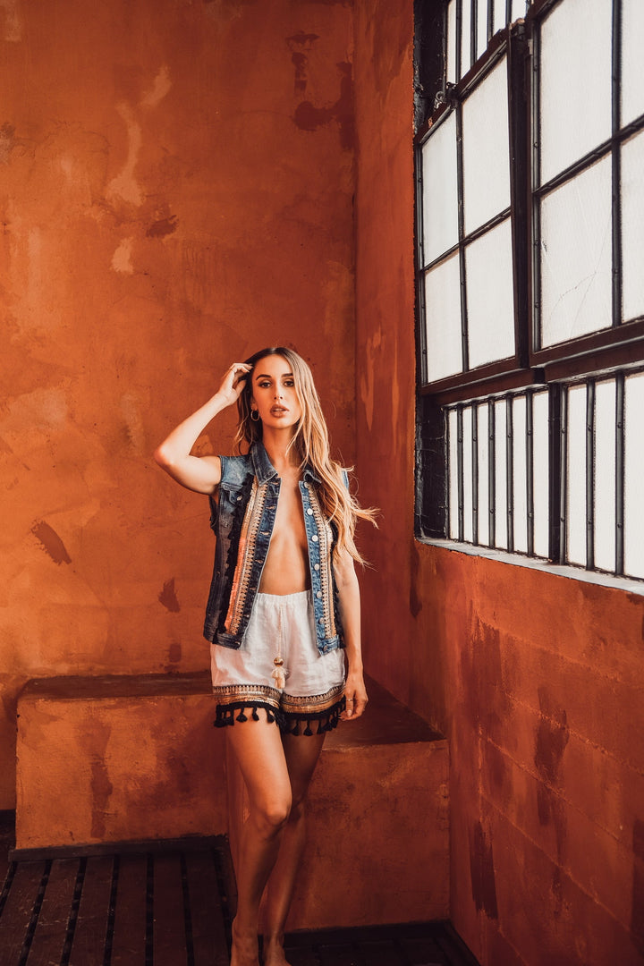 Gold &amp; Tassel Denim Vest