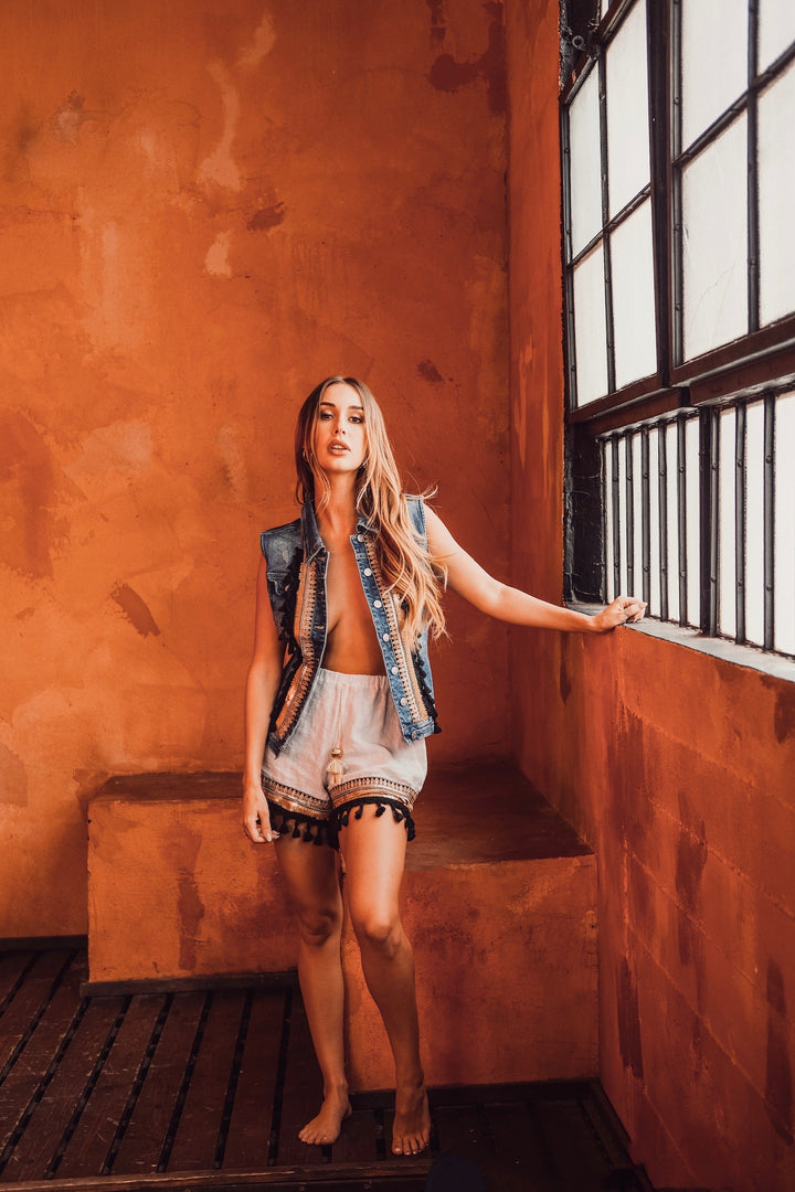 Gold &amp; Tassel Denim Vest