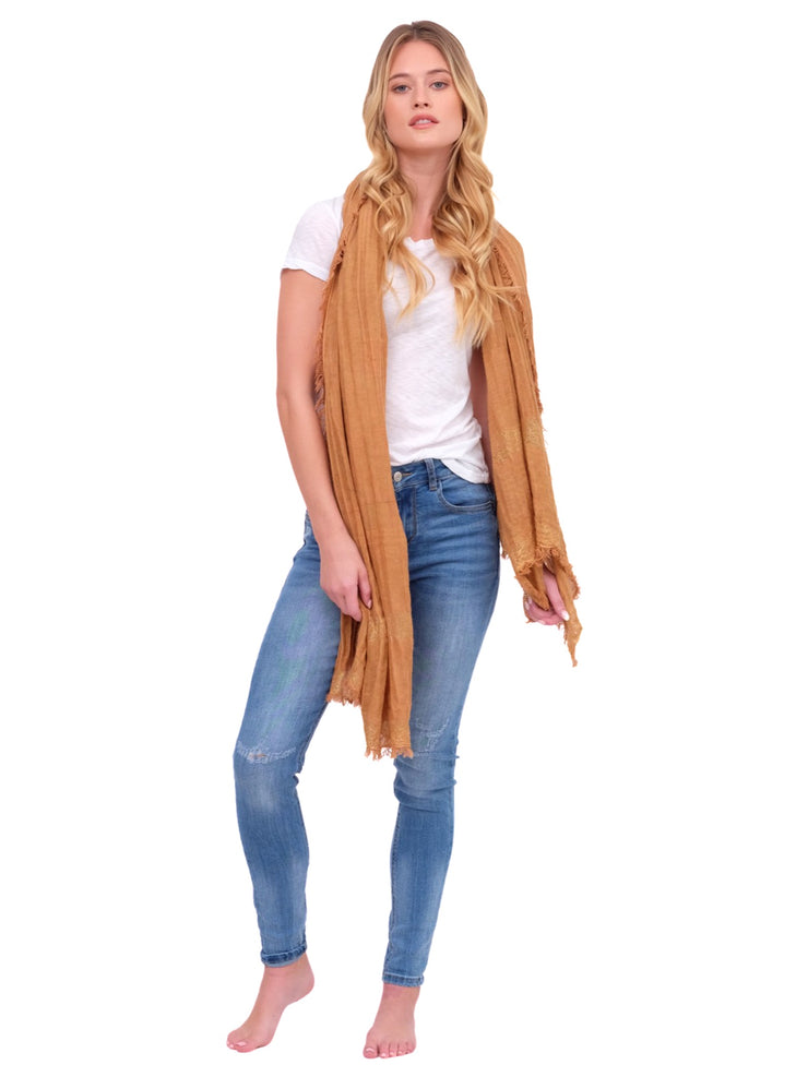 Caramel Scarf with Gold Stripes