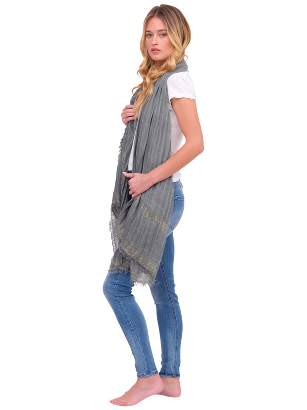 Grey Scarf with Gold Stripes
