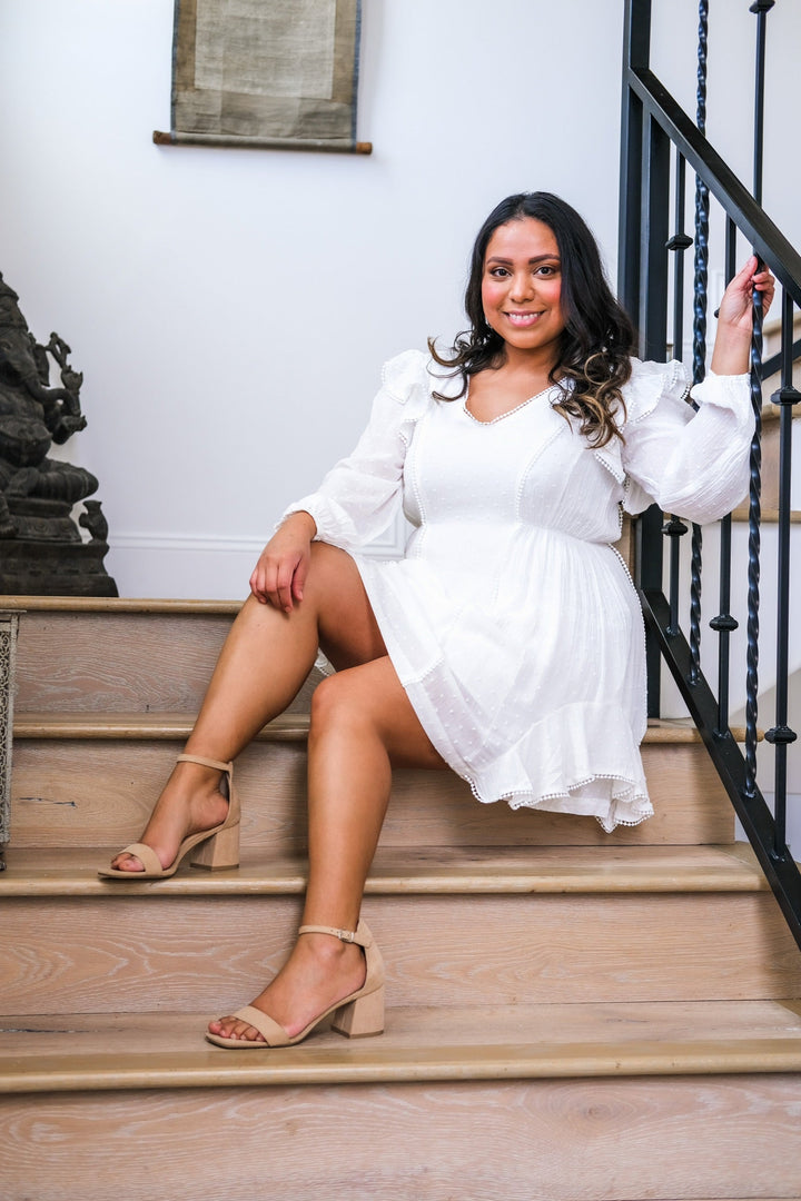 Ivory Pom Pom Dress with Ruffles