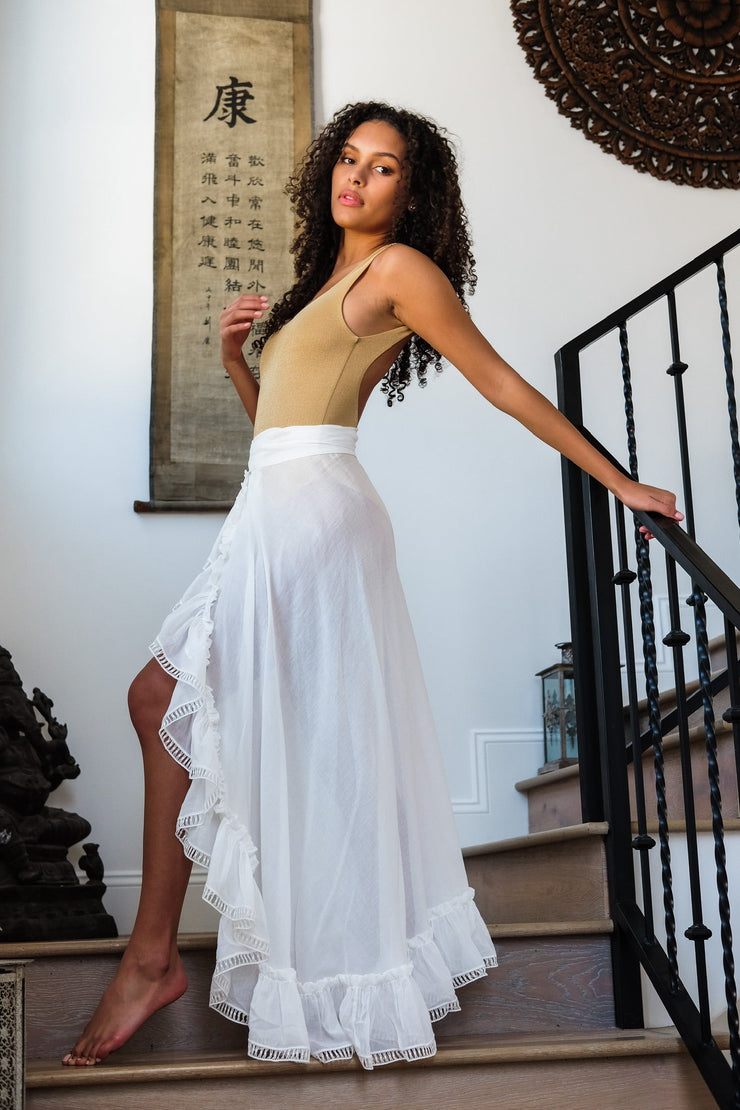 White sheer wrap maxi skirt Clearance