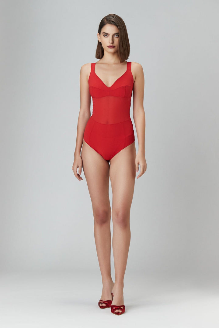 Grid Bodysuit - Red