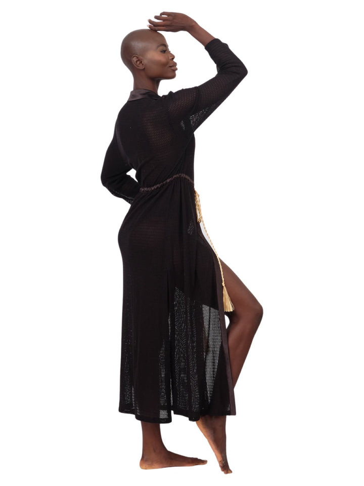Black Lace and Satin Maxi Coverup