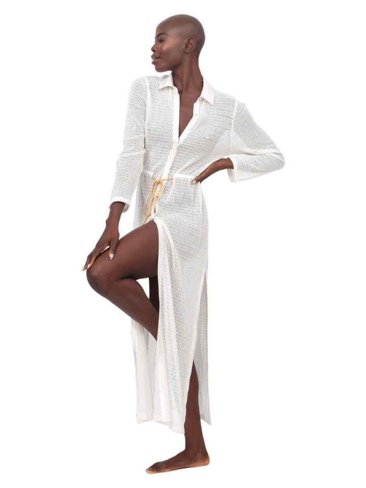 White Lace and Satin Maxi Coverup