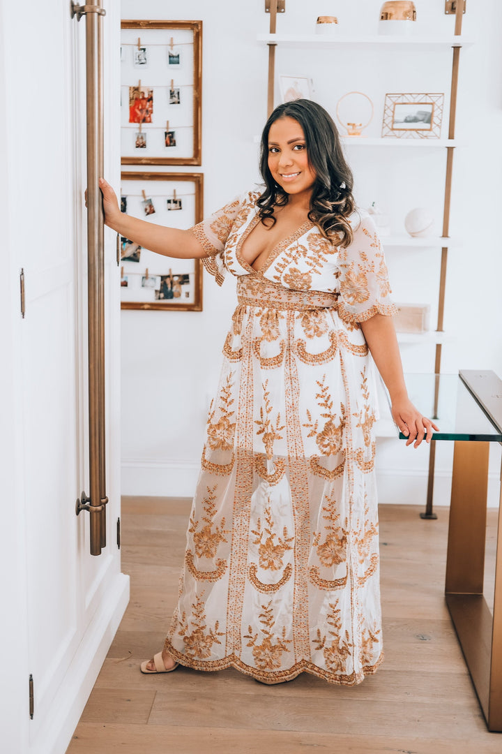 White and Rainbow Lace Maxi Dress