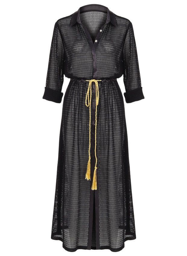 Black Lace and Satin Maxi Coverup