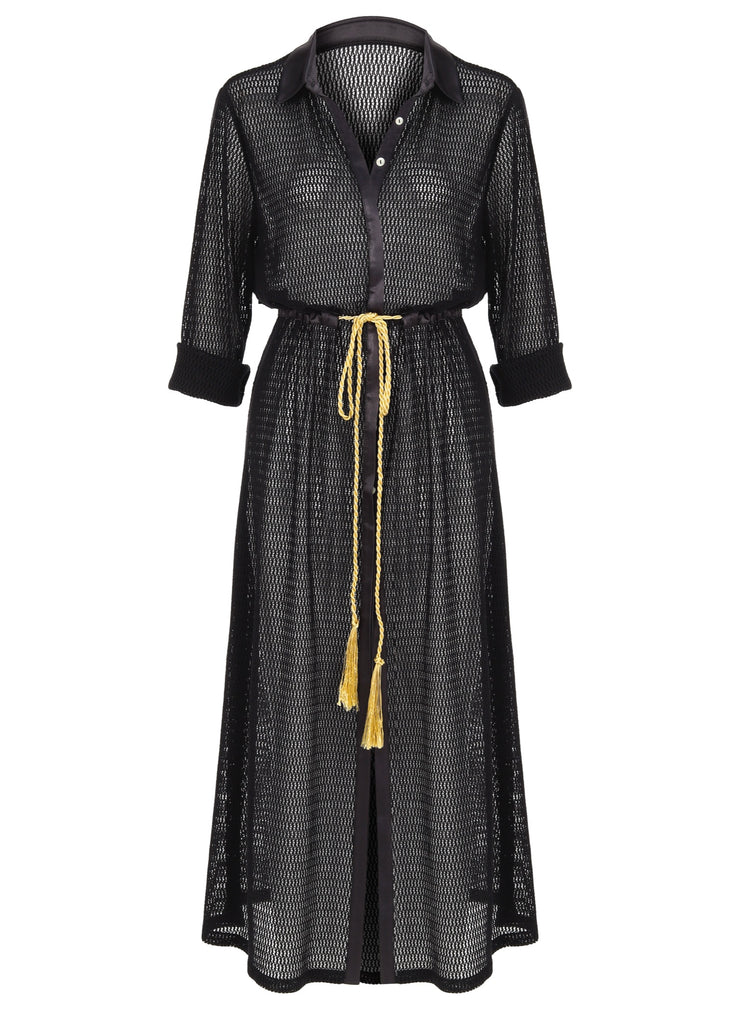 Black Lace and Satin Maxi Coverup
