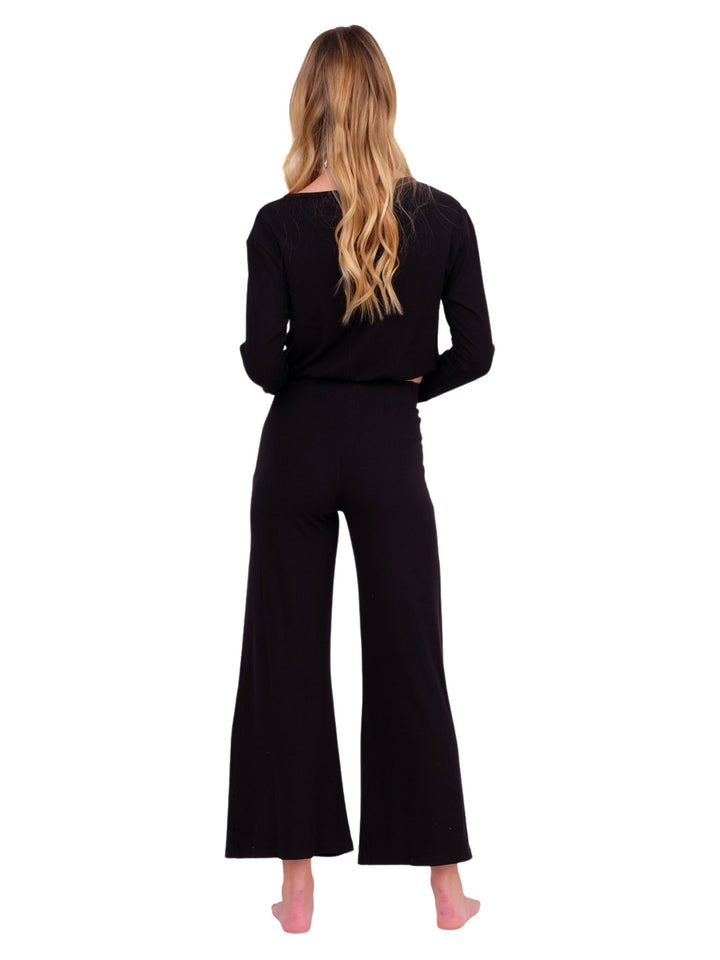 Black Ribbed Wide Leg Pant