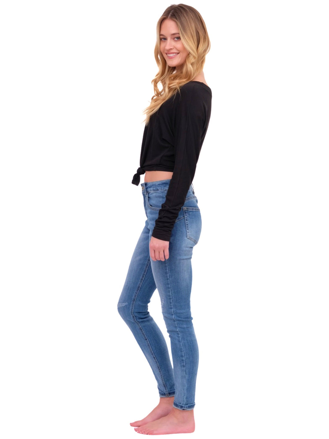 Long Sleeve Top with Front Knot - Black