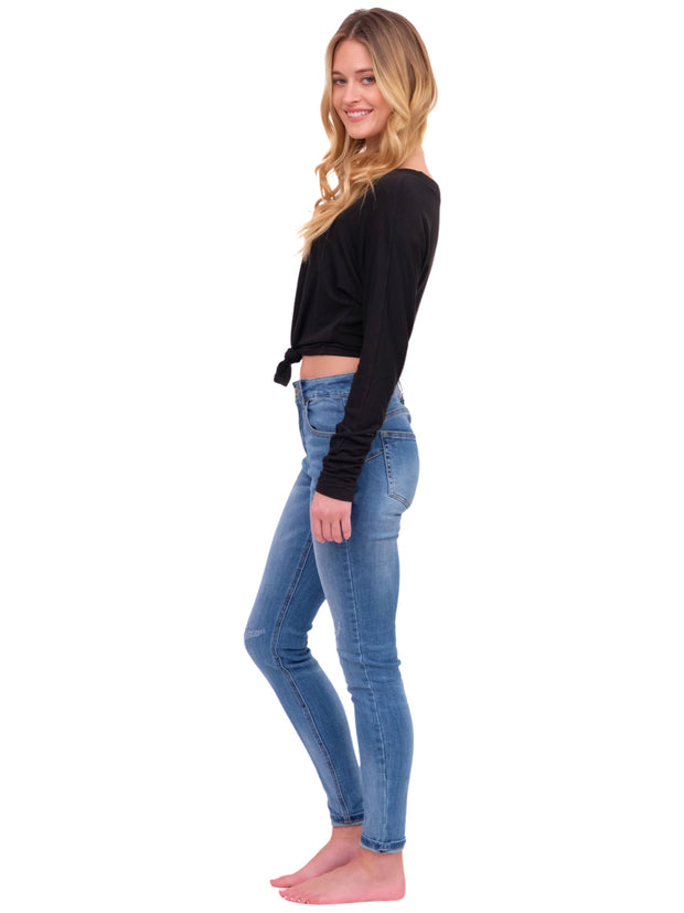 Long Sleeve Top with Front Knot - Black